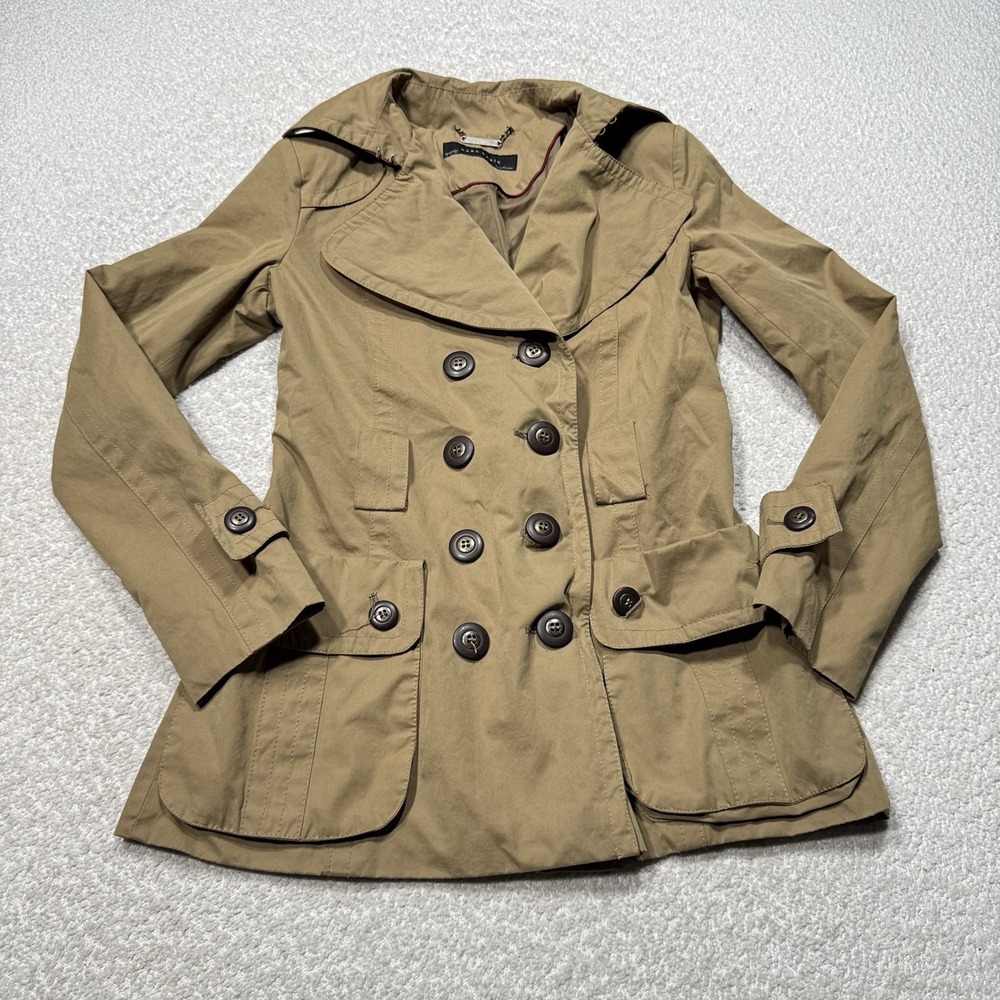 Zara Basic Women Trench Jacket Double Breast Tan Lightweight Utility Sz Small